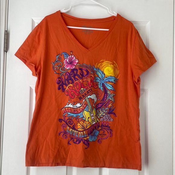Hard Rock Cafe Tops - Hard‎ Rock Cafe Makati XL Orange V Neck Tee Shirt
